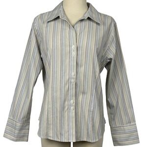 Gold Label Investments Petites Striped Button Up Shirt Womens 14P Non Iron
